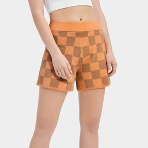 UGG Women’s Maliah Sweater Shorts Hemp Blend Orange Brown Checked Sz XLarge NWT